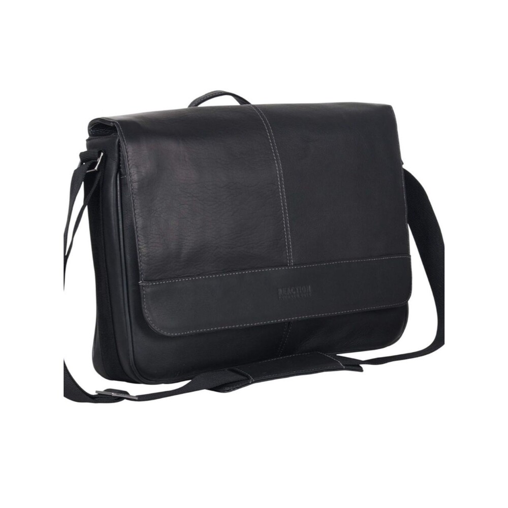 Kenneth Cole Black Leather Messenger COLOMBIAN LEATHER CROSSBODY MESSENGER BAG